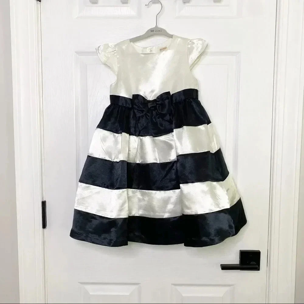 GYMBOREE GIRLS 5T Satin Black Ivory Striped‎ Dress